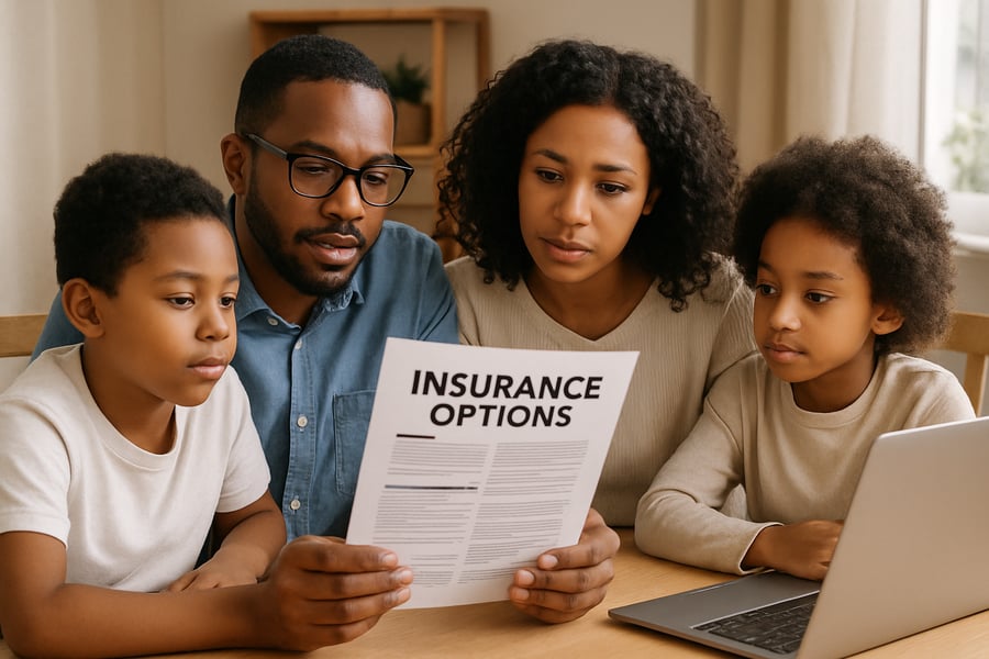 Family reviewing insurance options together