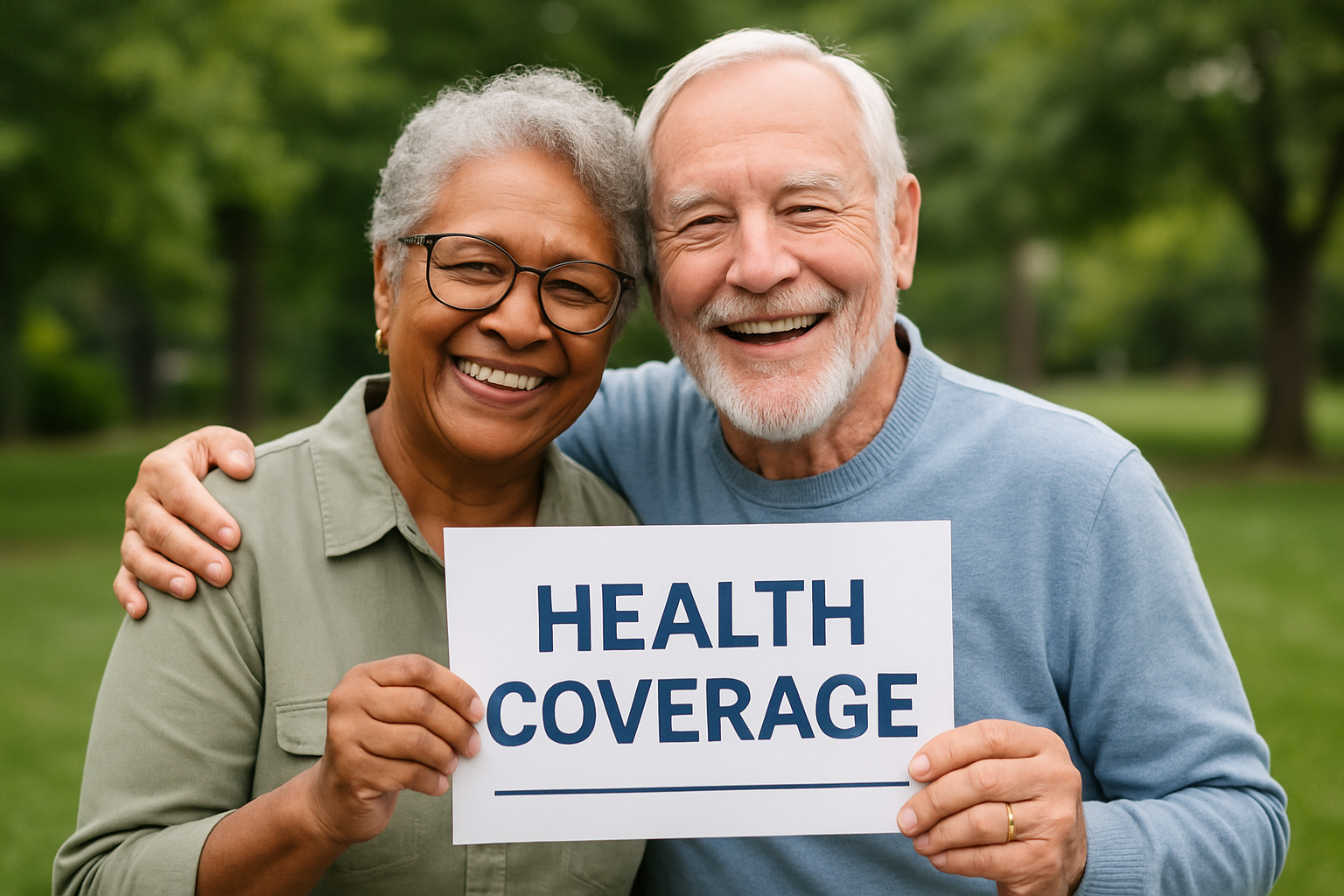 Smiling senior couple with health coverage